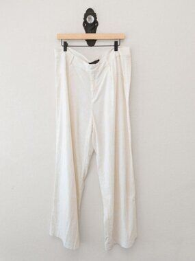 Linen Blend Wide Leg Pants Womens 14 White Tan Marbled High Rise Flowy Summer